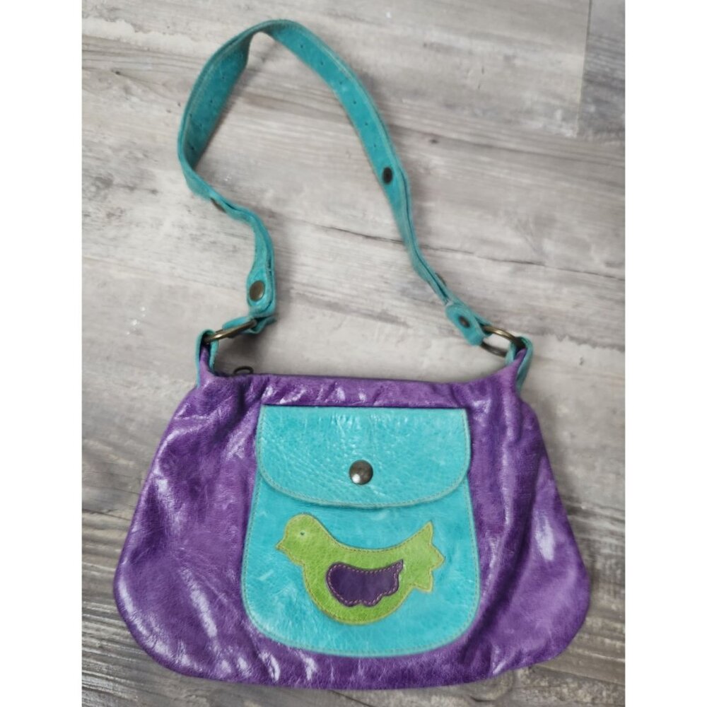 Miki Thumb Purple & Teal Birdie Leather Purse